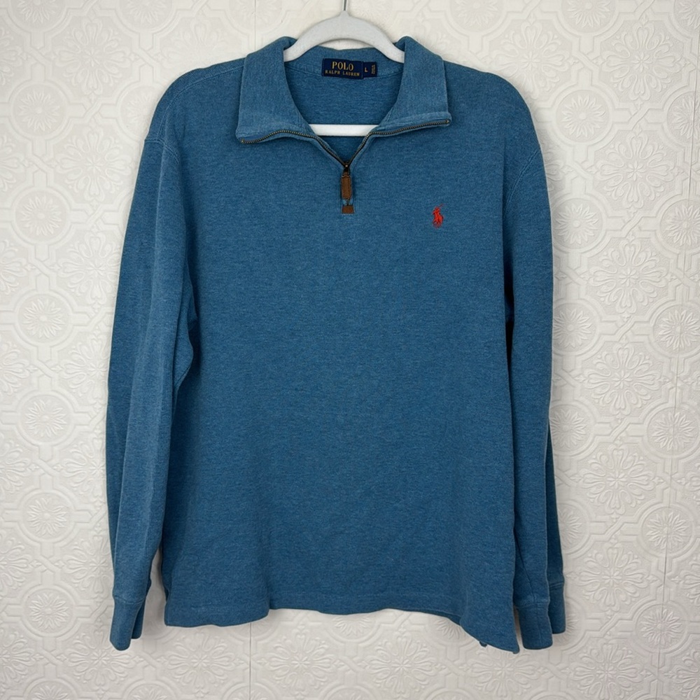 Ralph Lauren Men’s Quarter Zip Sweatshirt Sweater Large Baby Blue Light Blue